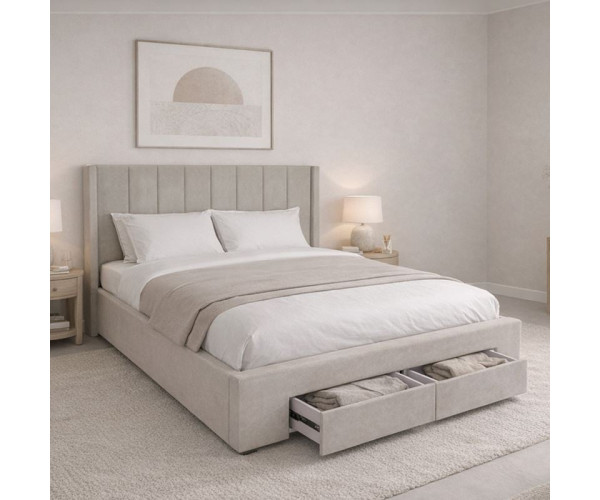 NEBRASKA Κρεβάτι Διπλό με Αποθηκευτικό Χώρο+2 Συρτάρια, για Στρώμα 160x200cm, Ύφ.Μπεζ