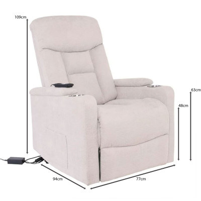 NANCY Lift-Relax Πολυθρόνα Σαλονιού - Καθιστικού, Ύφασμα Μπεζ (ηλεκτρική ανάκληση)
