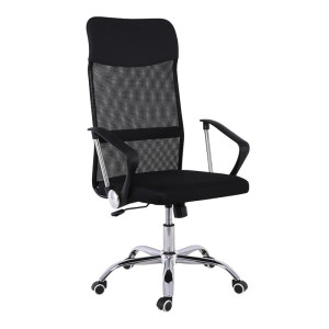 BF2400-W Πολυθρόνα Γραφείου Διευθυντή, Βάση Χρώμιο, Pu Μαύρο, Mesh Μαύρο