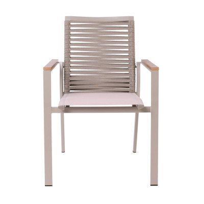 SIERRA Πολυθρόνα Dining Στοιβαζόμενη Αλουμινίου, Μπεζ Padded Textilene & Flat Rope