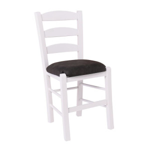 ΣΚΥΡΟΣ Καρέκλα Οξιά Βαφή Εμποτισμού Λάκα Άσπρο, Κάθισμα Suede Ανθρακί