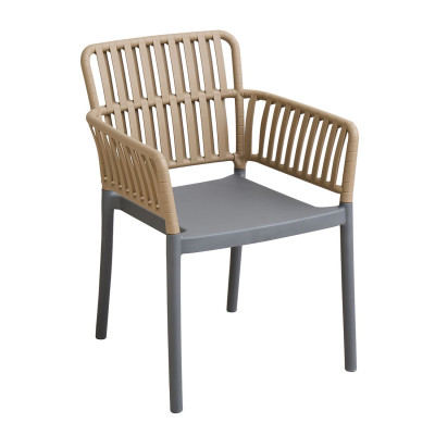 SYLVIA Πολυθρόνα Βεράντας- Κήπου, PP-UV Sand Beige- Ανθρακί, Μαξιλάρι Μπεζ (KD)