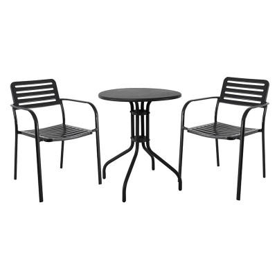 ROMA Set Κήπου-Βεράντας: Τραπέζι + 2 Πολυθρόνες, Μέταλλο Βαφή Μαύρο