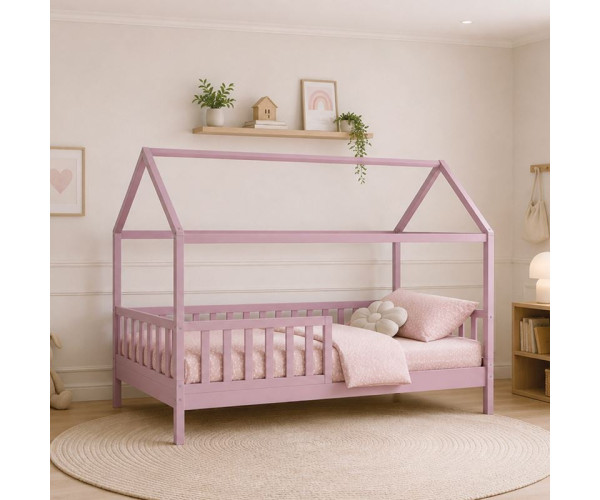 DREAM τ.Montessori Παιδικό Κρεβάτι με Στρώμα 90x190/19cm, Ξύλο Πεύκου Απόχρωση Ροζ