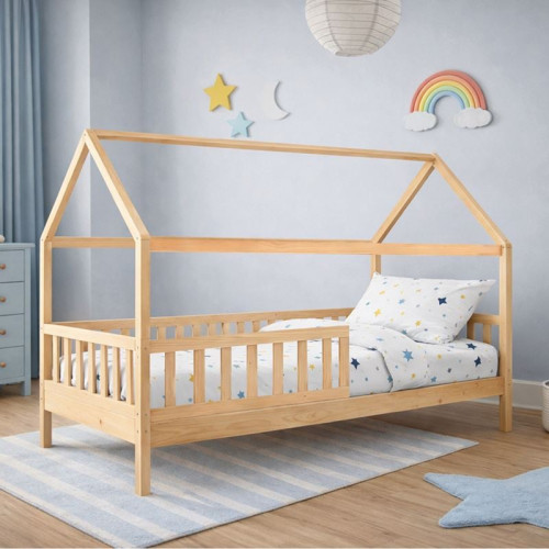 DREAM τ.Montessori Παιδικό Κρεβάτι με Στρώμα 90x190/19cm, Ξύλο Πεύκου Απόχρωση Φυσικό