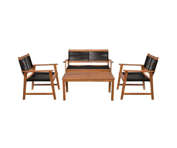SPRING Set Σαλόνι Κήπου Ακακία Φυσικό, Wicker Μαύρο: Τραπέζι + Καναπέ 2Θέσιο + 2 Πολυθρόνες