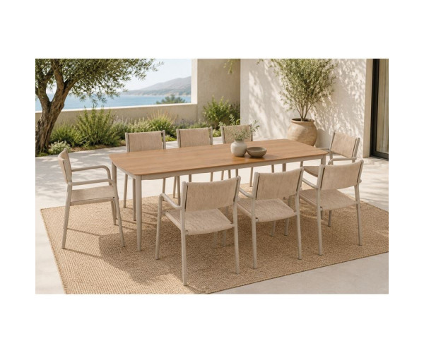 DENVER Set Τραπεζαρία Κήπου, Αλουμίνιο & Rope Wicker Μπεζ, Polywood-Τραπέζι+8 Πολυθρόνες
