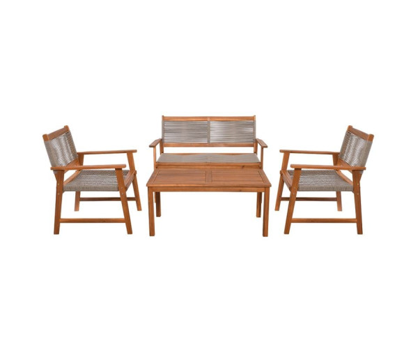 SPRING Set Σαλόνι Κήπου Ακακία Φυσικό, Wicker Μπεζ: Τραπέζι + Καναπέ 2Θέσιο + 2 Πολυθρόνες