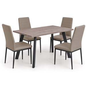 JETTA-BAXTER Τραπεζαρία Μέταλλ ο Βαφή Μαύρο, Τραπέζι Sonoma Oak+4 Καρέκλες Pvc Cappuccino
