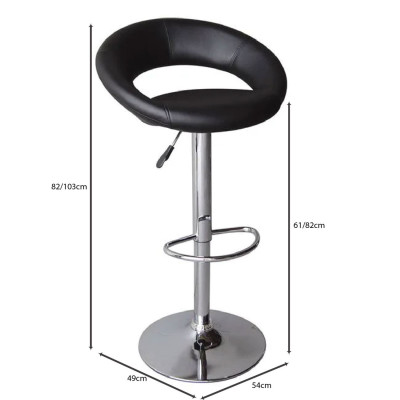 BELT Σκαμπό BAR με Πλάτη, Χρώμιο, PU Μαύρο, Ρυθμιζόμενο Ύψος, Περιστρεφόμενο (ΣΕΤ 2 τεμ)