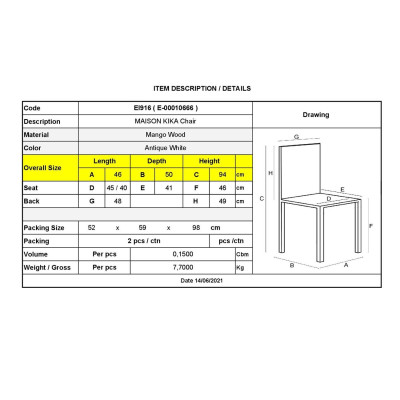 MAISON KIKA Καρέκλα Dining Ξύλo Mango - Antique Άσπρο (ΣΕΤ 2 τεμ)