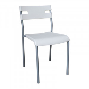 SWIFT Καρέκλα Στοιβαζόμενη Μέταλλο Βαφή Silver, PP Άσπρο (ΣΕΤ 8 τεμ)