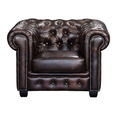 CHESTERFIELD Birmingham Πολυθρόνα Σαλονιού Καθιστικού,Δέρμα Απόχρωση Καφέ