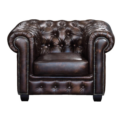 CHESTERFIELD Birmingham Πολυθρόνα Σαλονιού Καθιστικού,Δέρμα Απόχρωση Καφέ
