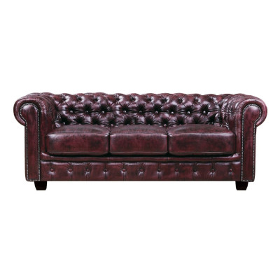 CHESTERFIELD Birmingham Καναπές 3Θέσιος Σαλονιού Καθιστικού, Δέρμα Antique Red