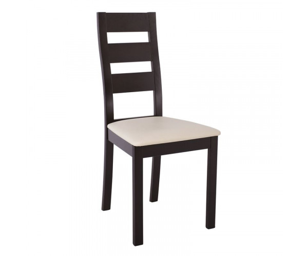 MILLER Καρέκλα Οξιά Σκούρο Καρυδί, PVC Εκρού (ΣΕΤ 2 τεμ)