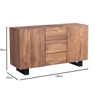 NELSON Μπουφές Τραπεζαρίας Μέταλλο Βαφή Μαύρο, Ξύλο Ακακία Φυσικό