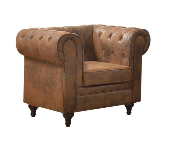 CHESTERFIELD York Πολυθρόνα Σαλονιού - Καθιστικού, Ύφασμα Απόχρωση Καφέ Camel