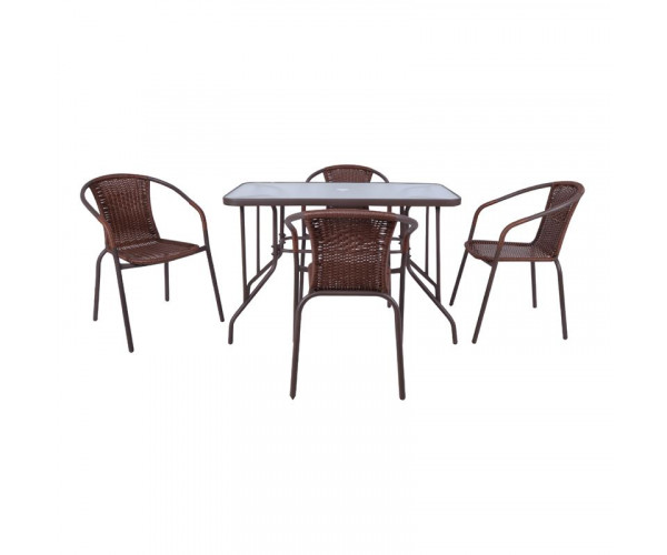 BALENO Set Τραπεζαρία Κήπου: Τραπέζι + 4 Πολυθρόνες Μέταλλο Καφέ - Wicker Brown