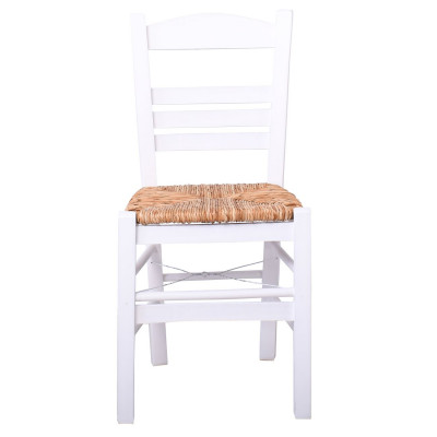 ΣΙΦΝΟΣ Καρέκλα Οξιά Βαφή Εμποτισμού Λάκα Άσπρο, Κάθισμα Ψάθα